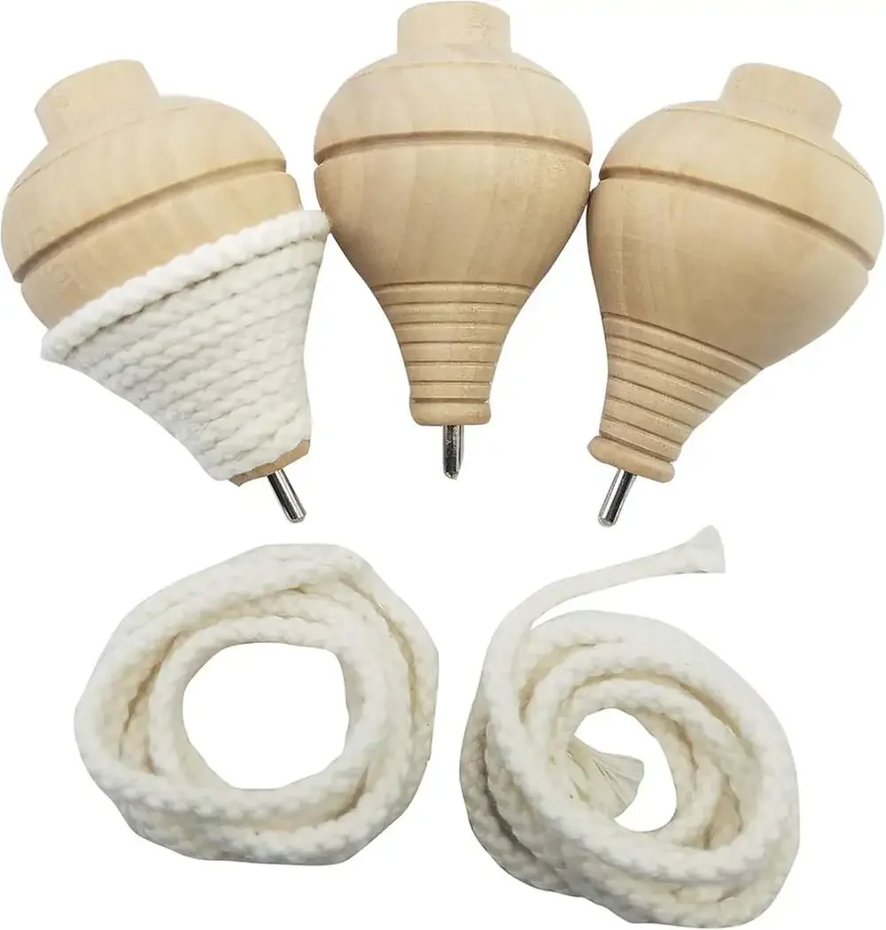 Wooden Spinning Top Set with Steel Tip Handcrafted Oak Trompos Kids Outdoor Play